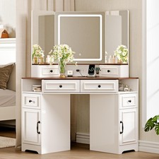 Corner Vanity Desk with Mirror and Lights Makeup Vanities with Power Outlet