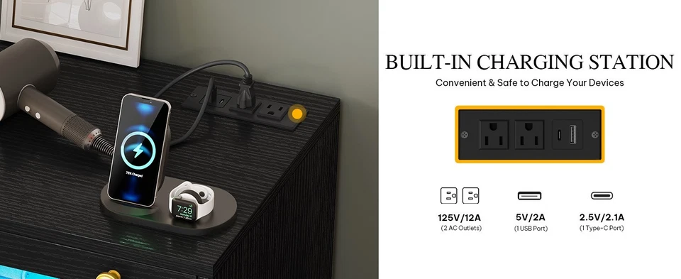 Escritorio tocador grande, LED RGB y estación de carga, gran espacio de almacenamiento - 10 cajones Foto 3 de 3