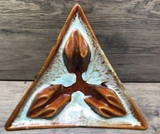 Vintage McCoy Brown Blue Triangle 6 Slot Ashtray Made In USA Each Side 12”