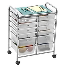 Utility Cart with Rolling Storage Art Craft Organizer on 12 Drawers Chrome