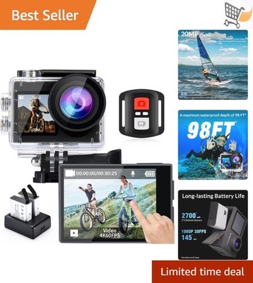 Action Camera Waterproof 20MP 5X Zoom 1080p WiFi Remote for Diving Cycling