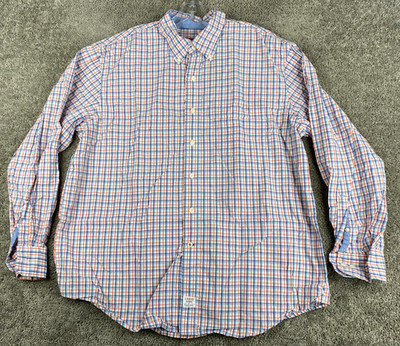 IZOD Button Up Shirt Men's Size XL White Orange Blue Check Long Sleeve