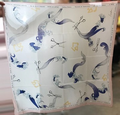 100% Silk Square Scarf with Hair Scissors Pattern Gift for Hairstylists Barbers