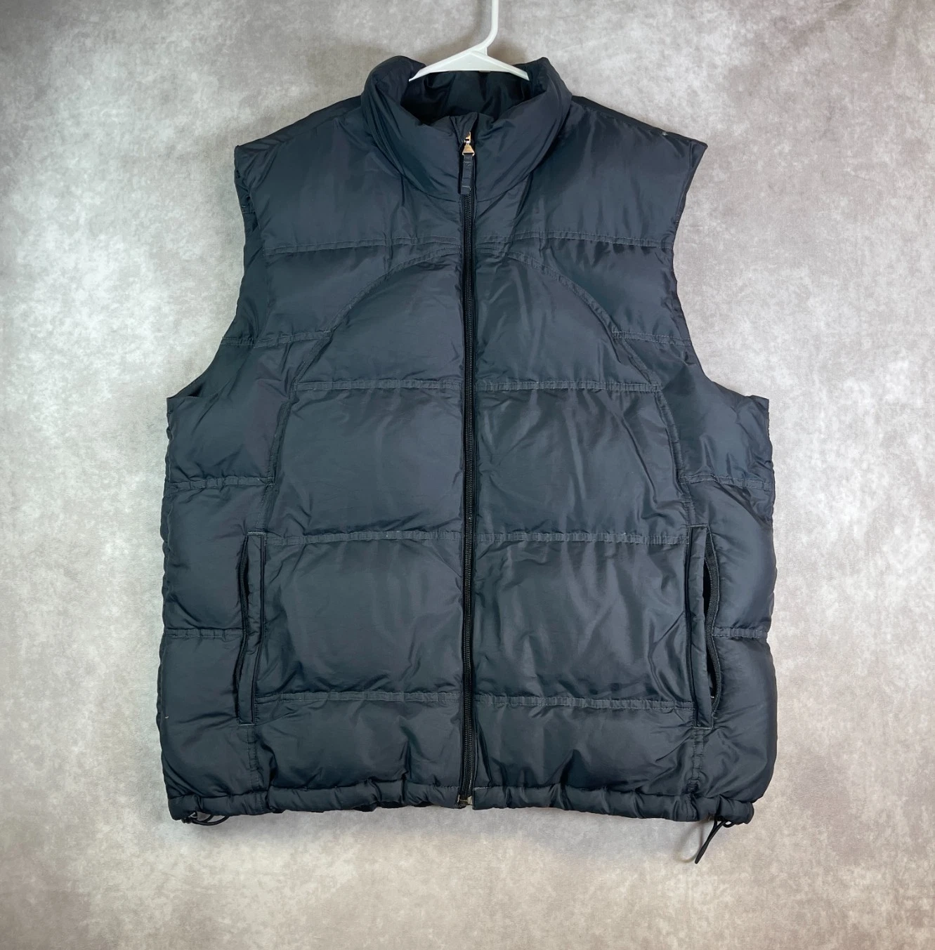Adidas Puffer Vest Mens Large Goose Down Black Full Zip Elastic Hiking Outdoor