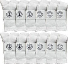 12 PK Yacht  Smith Kids Premium Cotton Crew Socks White Size 6-9 Boys Crew Sock