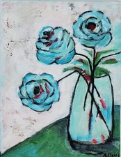 A.Z. Davis 10" x 8" Painting Colorful Modern Naive Folk Still Life Fantasy Art