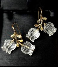 earrings natural rock crystal bell flower 925...
