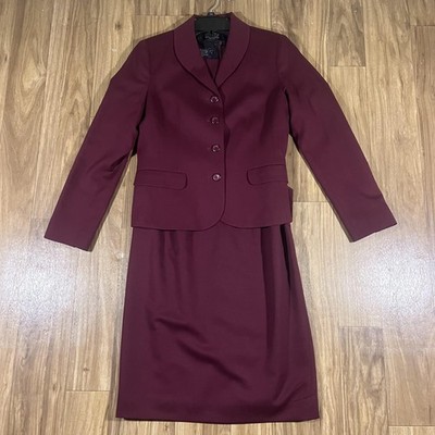 Vintage Pendleton Suit Set Womens 4 Red Wool Blend Jacket Dress Lined Career