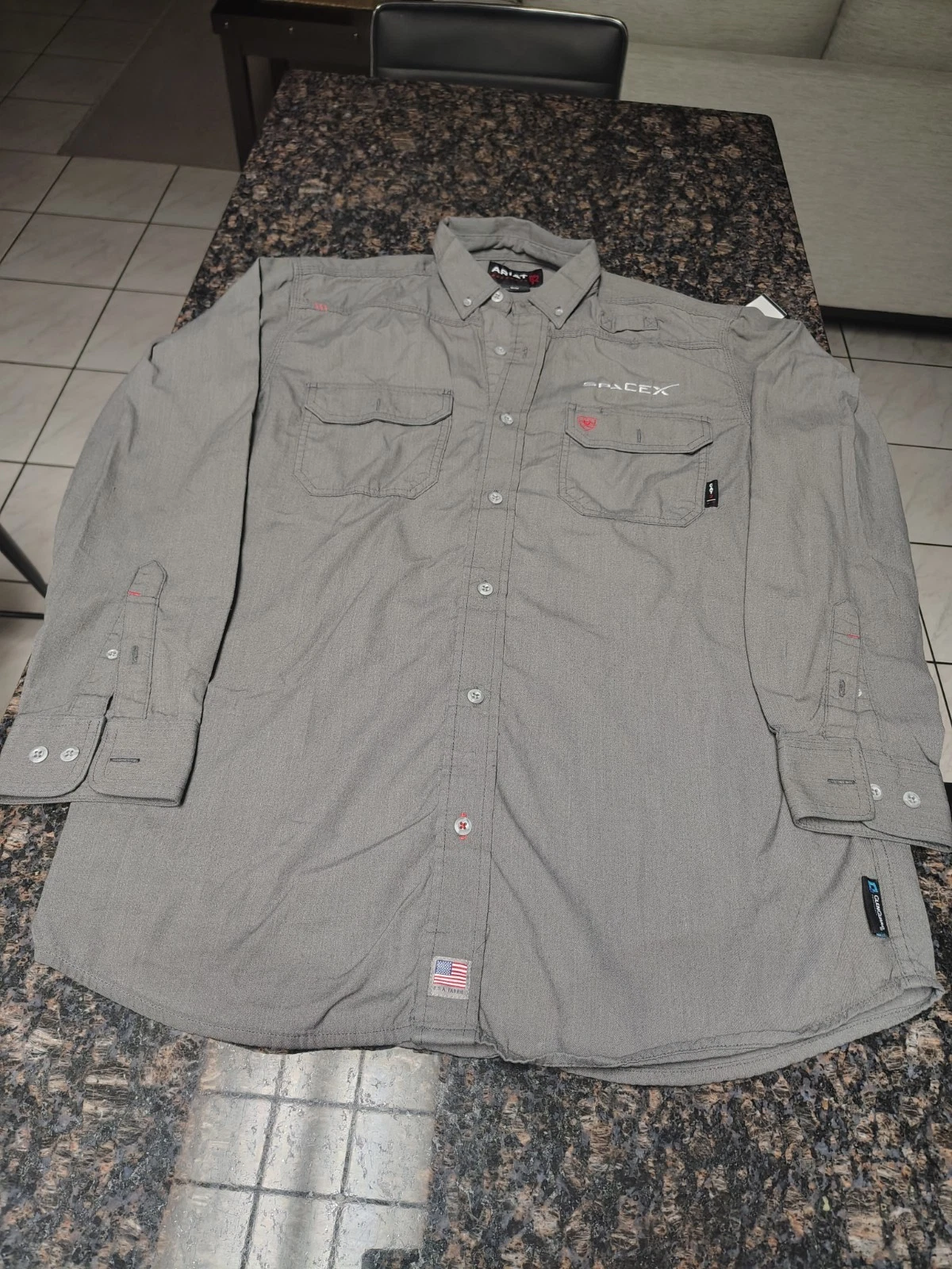 Ariat Shirt Mens MEDIUM Gray FR Button Down Fire Resistant Workwear Outdoor