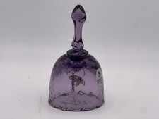 Fenton AMETHYST W/ FLOWER 4 1/4 OVAL BELL w/STICKER PAINTED BY D. Caplinger VNTG
