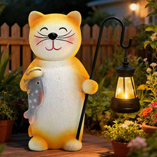 Solar Garden Cat Decor,Cat Statue with Lantern,Christmas Birthday Gifts for Wome
