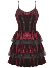 Dark In Love Womens Bloodlust Gothic Vampire Crushed Velvet Mini Dress - Red