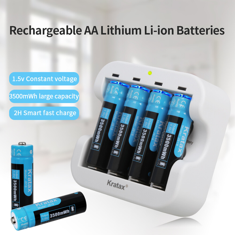 Lithiu AA Battery With Charger, 4 Pieces 1.5V 3400Wh AA Batteries