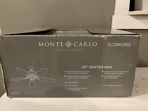 Monte Carlo Ceiling Fan 5CQM44BS Centro Max II Brushed Steel - NIB!! - Picture 2 of 2