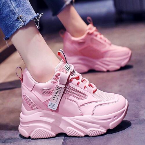 Womens Comfy Lace Up Platform Wedge High Heels Casual Breatahble Sneakers Shoes - Afbeelding 1 van 13