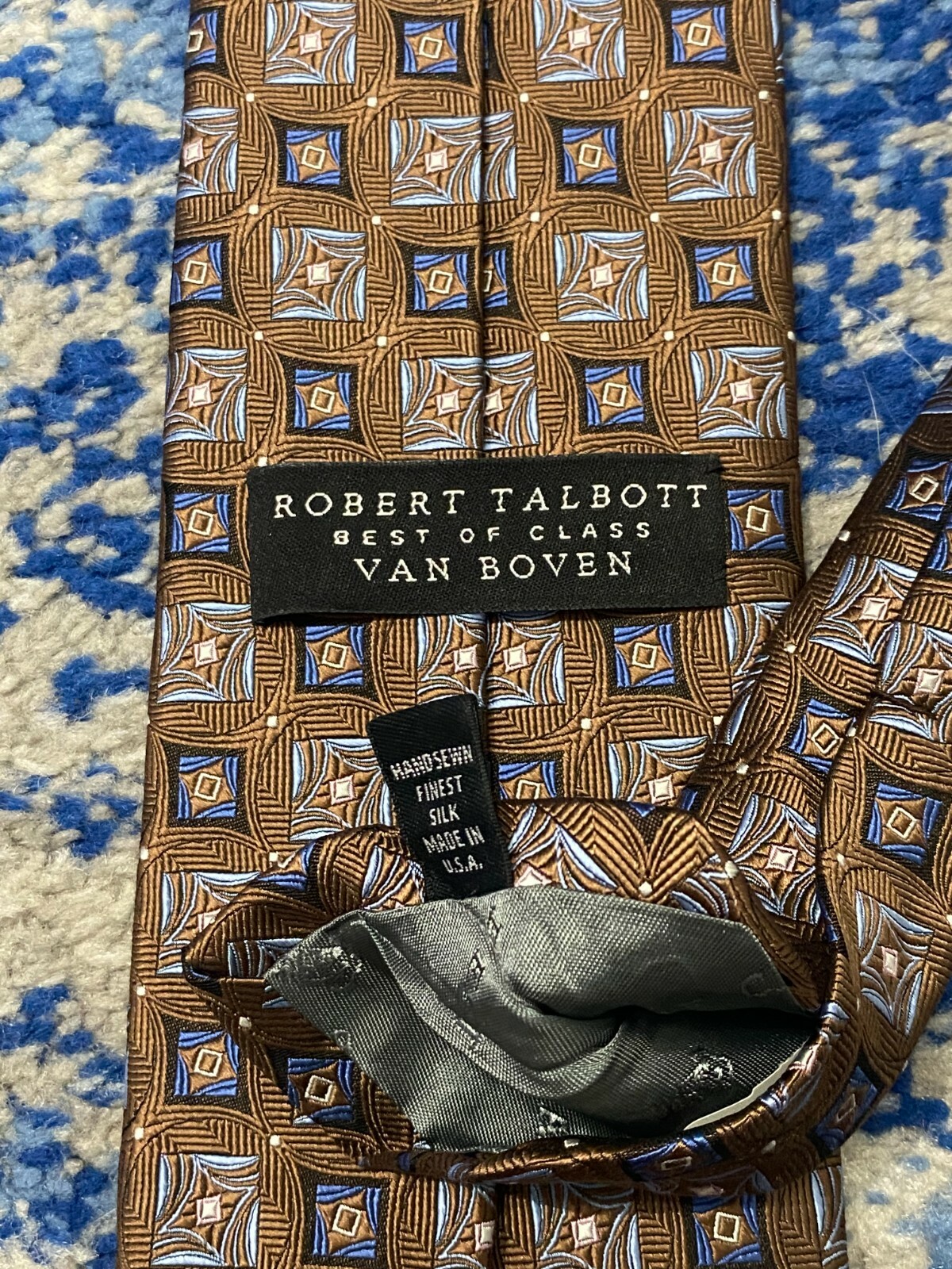 Robert Talbott Brown Blue Silver Black Geometric … - image 4