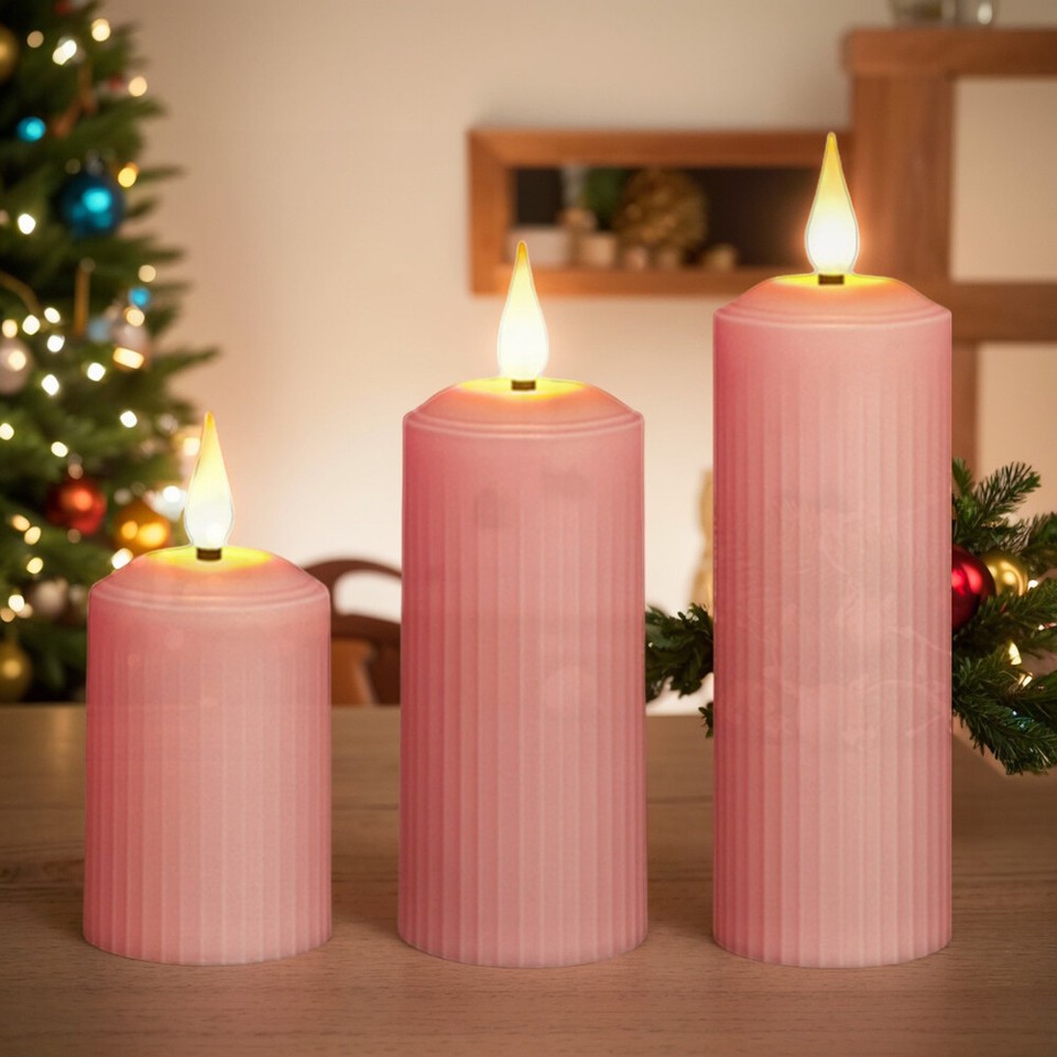 3Pcs LED Candles with Remote Control Flickering Electric Pillar Candles