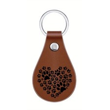 HEART MADE WITH PAW PRINTS LASER ENGRAVED TEARDROP VEGAN LEATHER KEYCHAIN V11
