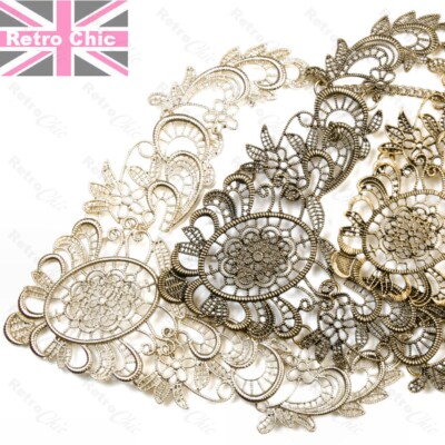 GROSSE HALSKETTE filigran Metall Spitze GOLD/MESSING FINISH großes detailliertes Halsband