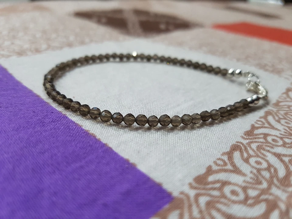 Smoky quartz semi precious gemstone 925 sterling silver bracelet jewelry gift g5 - Image 3 of 4