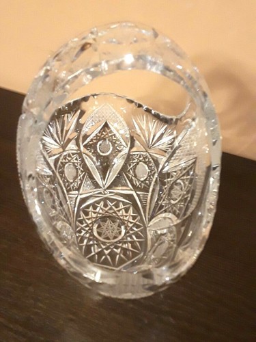 Vintage Large Hand Cut German Crystal Basket with Handle ~ Oval - Picture 3 of 6