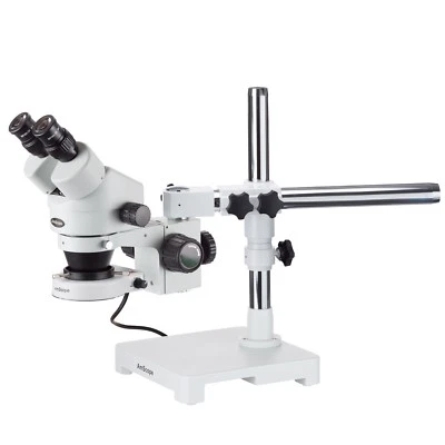 AmScope 7X-45X Stereo Zoom Microscope on Boom Stand + 80 LED Ring Light