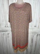 CUDDL DUDS DITSY FLORAL STRETCH KNIT SHORT SLEEVE SMOOTH JERSEY T-SHIRT DRESS LG