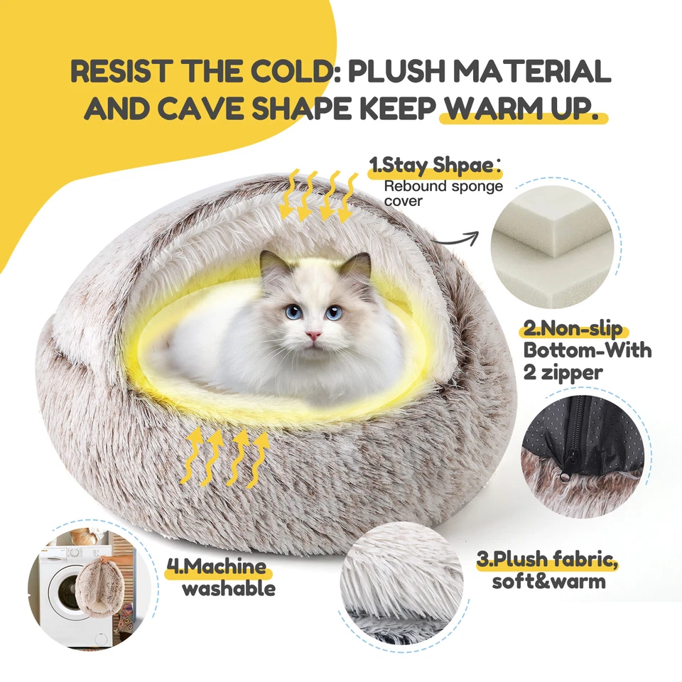 Soft Plush Cat Bed Winter Comforter Semi-Enclosed Nest Warm Pet Bed Supplies - Image 4 of 4
