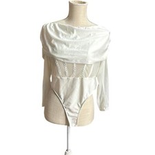 NWT SHEIN Long Sleeve Elegant White Off-Shoulder Bodysuit See Through Womens 1X