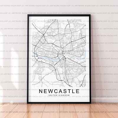 Ungerahmte Newcastle Karte Poster Druck Straßendesign Newcastle UK Wohndeko
