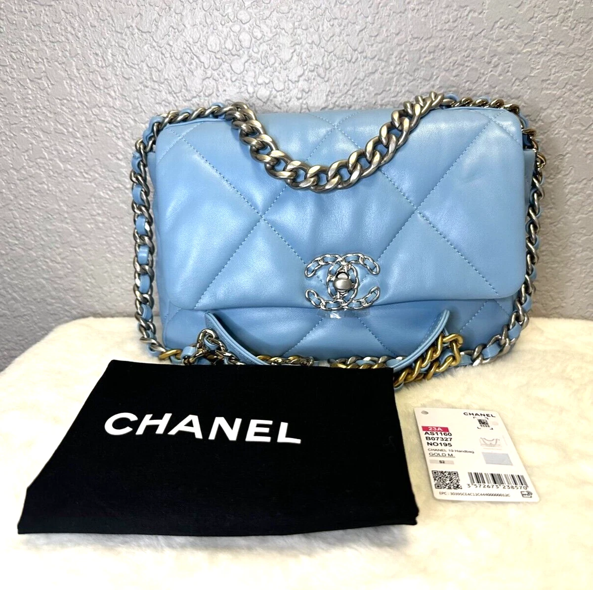 CHANEL 19 Flap Bag Medium Lambskin BLUE Silver-Tone 23S Microchip Retail  $6,400