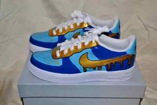 Nike Air Force 1 Custom Shoes Blue Graffiti Gold Metallic Cartoon Mens Womens