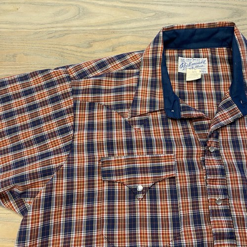 VTG Rockmount Ranch Wear Shirt Pearl Snap Mens 17 M Blue Red Plaid Western USA - Picture 4 of 20