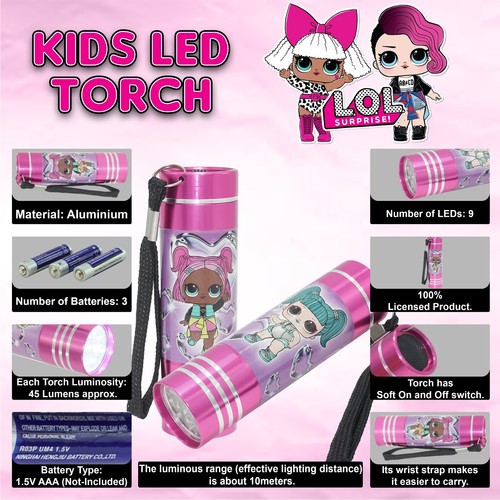Disney Licensed 9 LED Aluminium Flashlight 8.7cm Battery Powered Torch Kids Gift - Picture 232 of 278