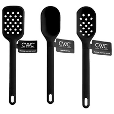 3 Silicone Kitchen Tools Set Slotted Turner & Spoon, Basting Spoon Black 12”
