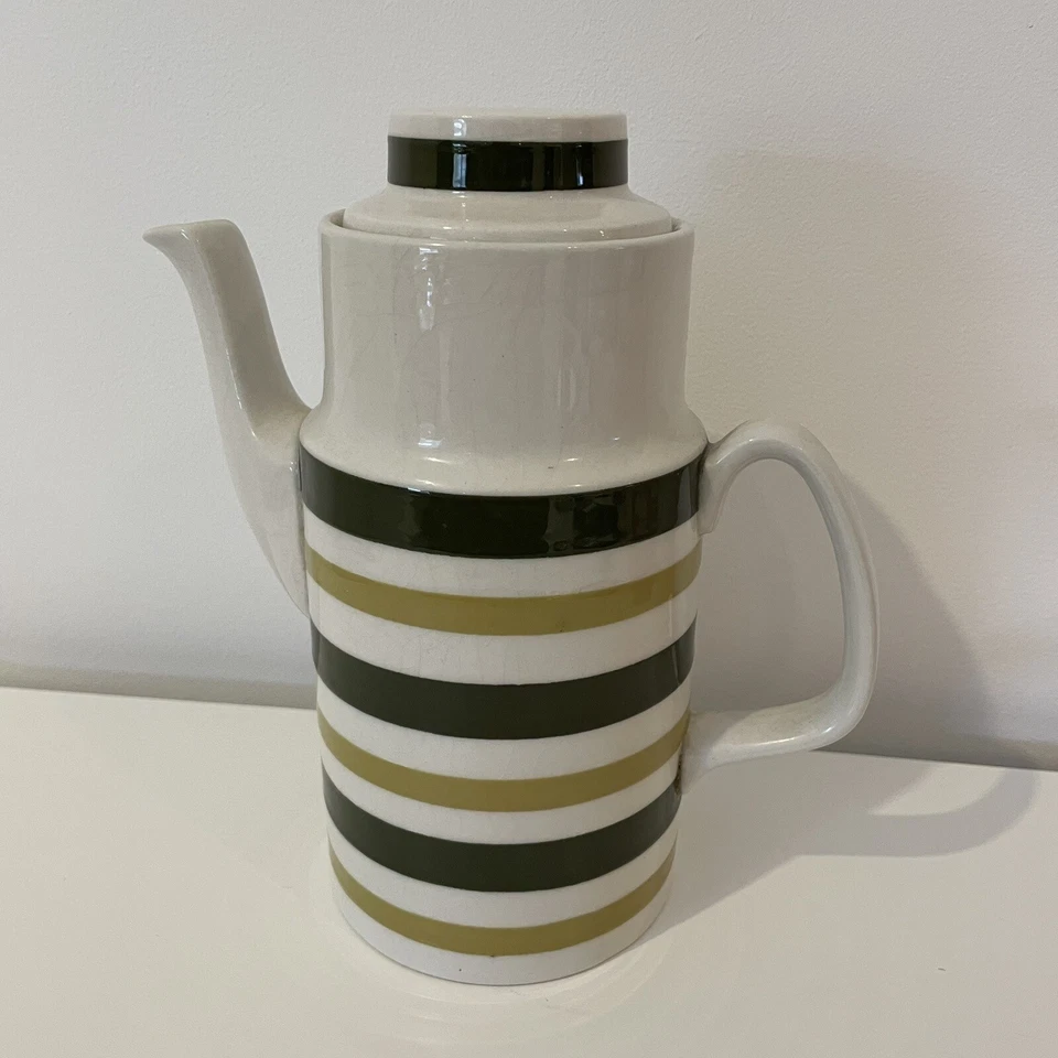 Staffordshire Potteries Evergreen Coffee Pot Striped Vintage Minimalist - Image 4 of 4