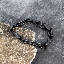 Bracciale Vintage Ossidata Catena Maglia Uomo Punk Rock Acciaio Inox