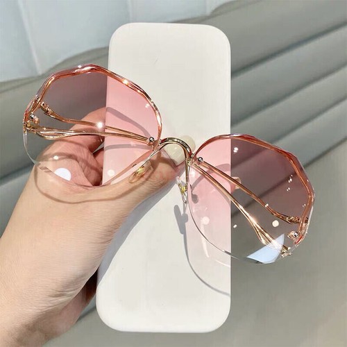 Women Fashion Oversized Outdoor Gradient Shades UV400 Glasses Rimless Sunglasses - Picture 16 of 19