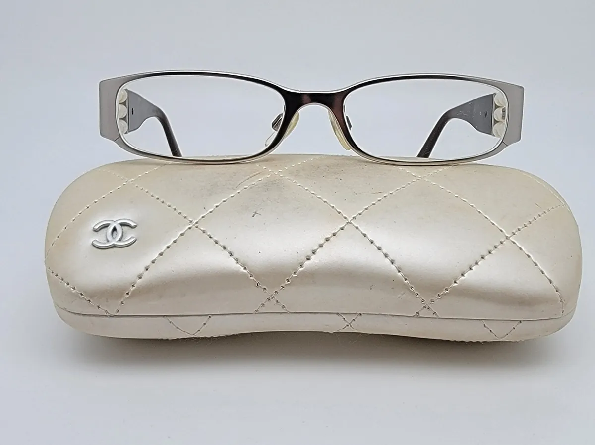 Chanel Collection Perle 2146-H Silver Brown Eyeglasses Frame w/ Case Italy  51mm