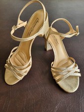 American Glamour Badgley Mischka Dress Shoes Sz 8 Gold Sparkle 3.25" Block Heel