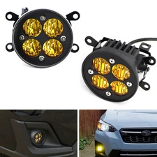 Yellow Lens 24W LED Wide Angle SAE Flood Beam Fog Light Kit For Subura WRX STI..