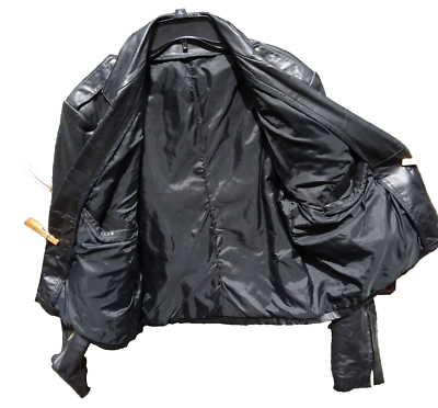 Vintage Black Leather Jacket Sz 44 Extra Long Sleeves Vintage Black Leather Jacket Sz 44 Extra Long Sleeves