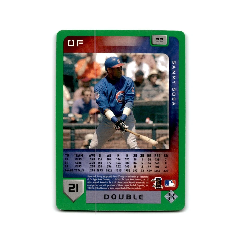 2003 Upper Deck Victory Tier 1 Green Sammy Sosa Cubs #22 - Image 2 of 3