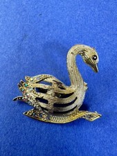 VTG Swan Brooch AB Rhinestones Original Collectible Fashion Pin