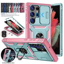 For Samsung Galaxy S24 Ultra S23 S22 S21 Slide Camera Ring Kickstand Case Cover