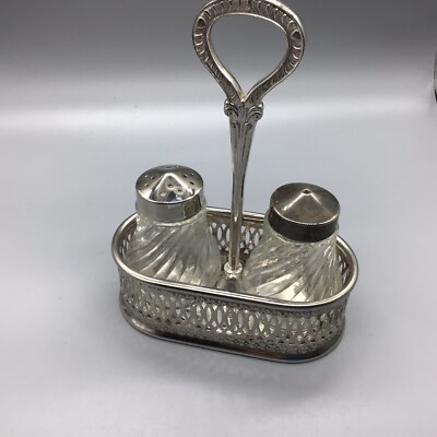 Vintage HK Chrome Plated Salt/ Pepper Caddy With Glass Shakers,  Some Corrosion