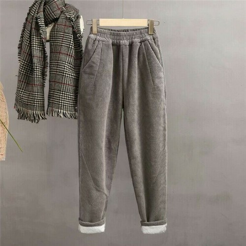 Women Corduroy Fleece Lined Trousers 