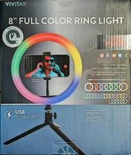 Vivitar 8" Full-Color Ring Light 15 RGB LED and White Color Light USB Tripod