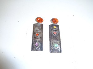 Tabra Amber Coral Turquoise Dangle Silver Earrings