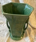 Vintage Tall Green Hexagonal McCoy Pottery Vase w/Handles